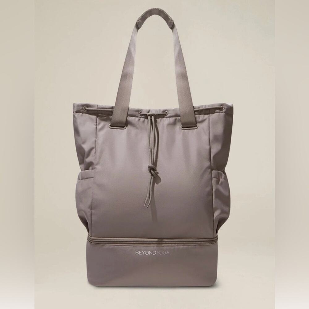 Beyond Yoga Taupe Drawstring Top Backpack with Lower Zip Compartment - Picture 2 of 9